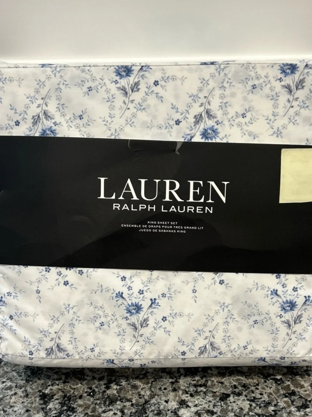 Ralph Lauren Cottage White Blue Gray Dainty Floral Sheet Set King Country